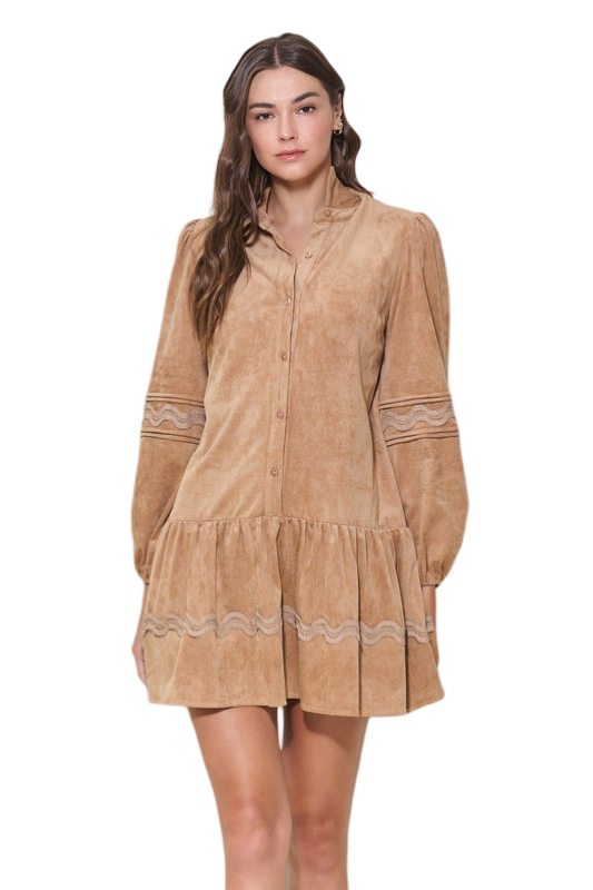 Apparel- Able Wavy Detail Faux Suede Dress