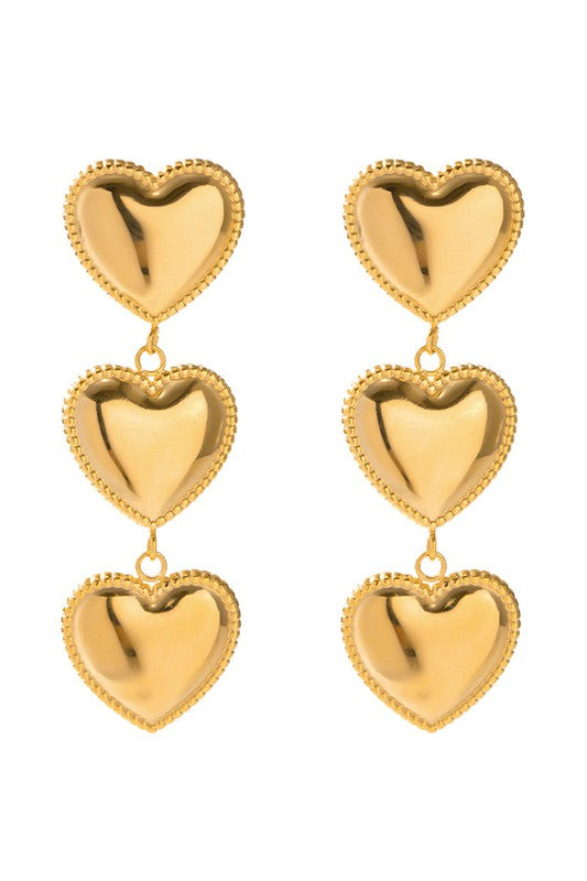 Earrings- M&E Bling Stainless Steel Tiered Heart Dangle Earrings