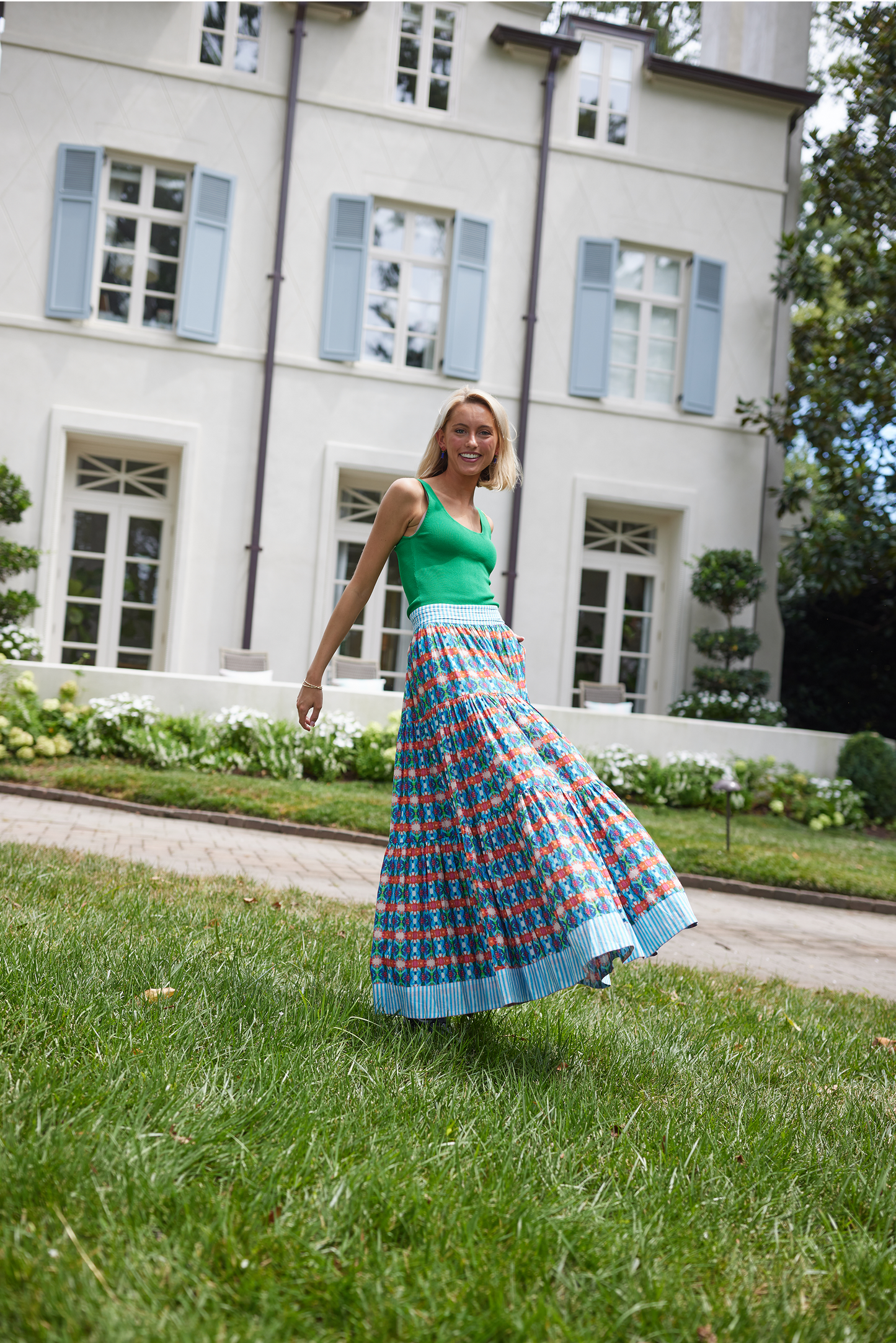 Apparel- Brooks Avenue Triple Tiered Maxi Skirt - Blue Lotus