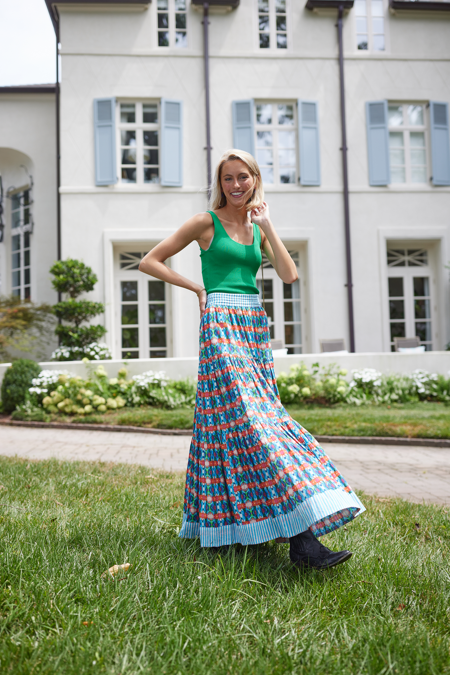 Apparel- Brooks Avenue Triple Tiered Maxi Skirt - Blue Lotus