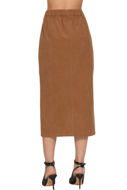 Apparel- Active Basic Slit Front Corduroy Midi Skirt