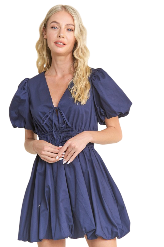 Apparel- In The Beginning Front Bow Detail Mini Bubble Dress