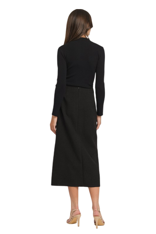 Apparel- Able Buttoned Boucle Midi Skirt with  Front Slit