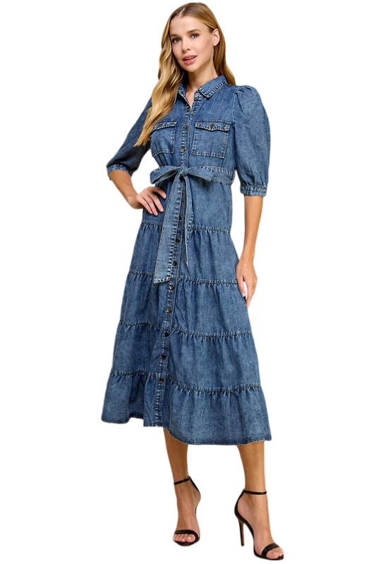 Apparel- TCEC Tiered Midi Shirt Dress