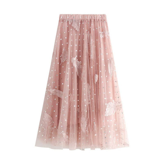 Apparel- Peach Polka Dot and Feathers Detailed Skirts