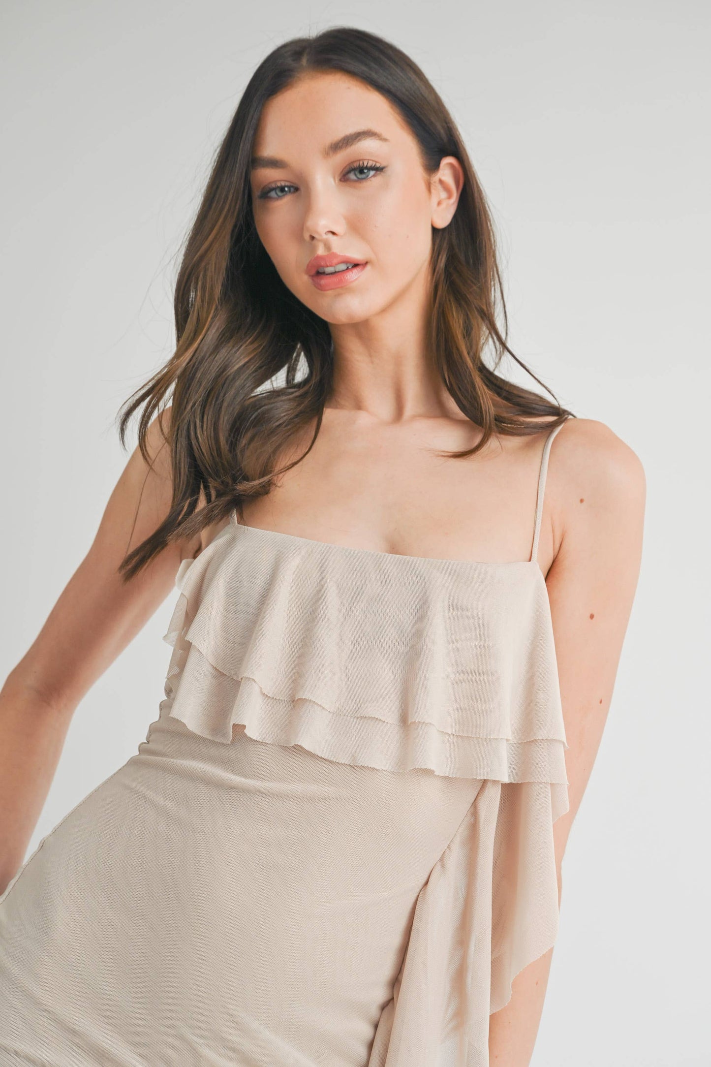 Apparel- Kelsis Sleeveless Mesh Dress With Ruffle