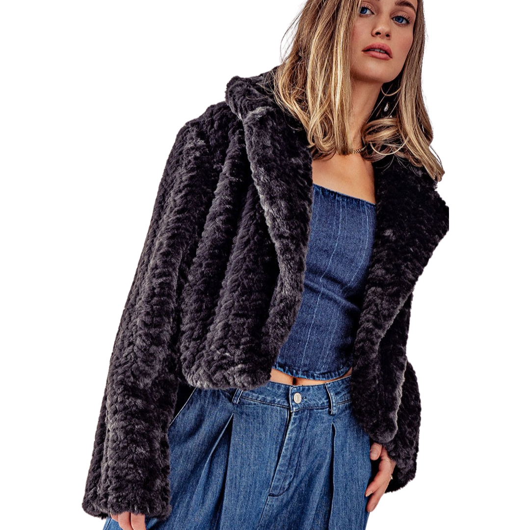 Apparel- Blu Pepper Open Front Collard Teddy Fur Jacket