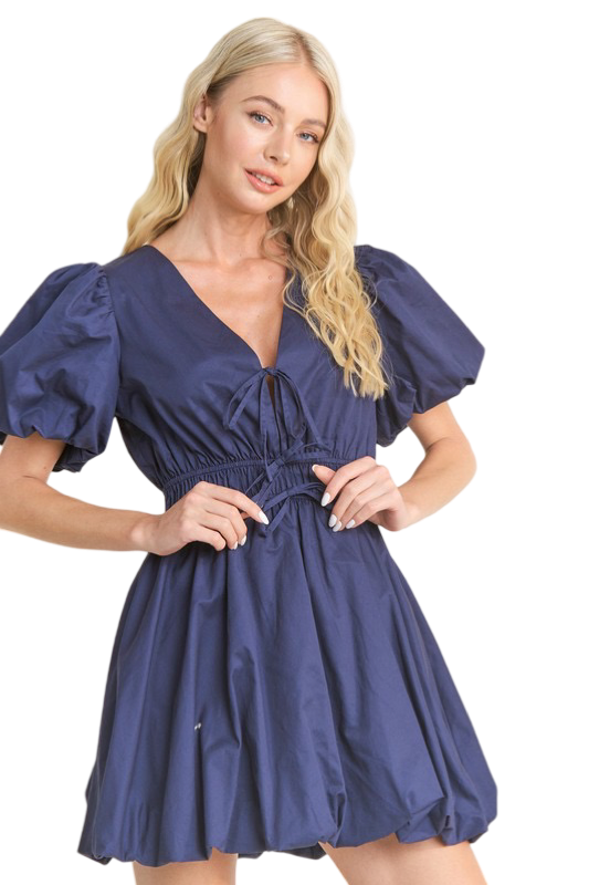 Apparel- In The Beginning Front Bow Detail Mini Bubble Dress