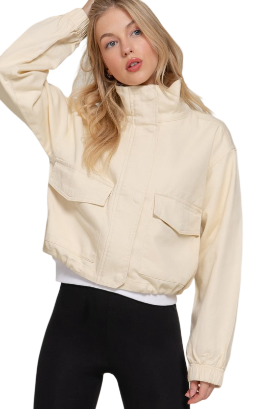 Apparel- Active Basic High Neck Twill Cropped Jacket