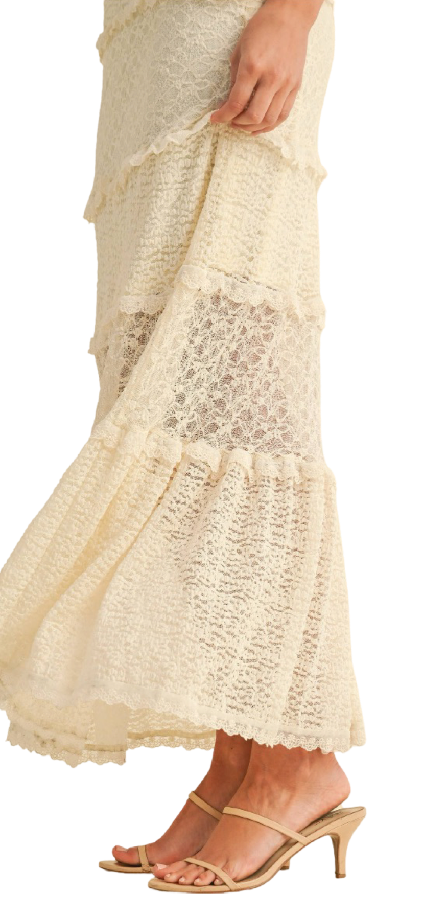 Apparel- Klesis Tiered Ruffled Lace Maxi Dress with Partial Lining