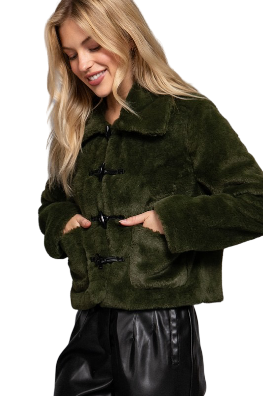 Apparel- Active Basic Toggle Front Fur Jacket