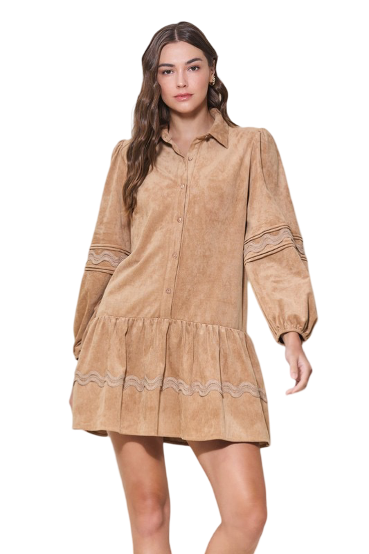 Apparel- Able Wavy Detail Faux Suede Dress