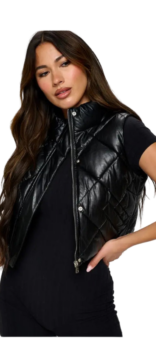 Apparel- B. Coature Cropped Quilted Leather Puffer