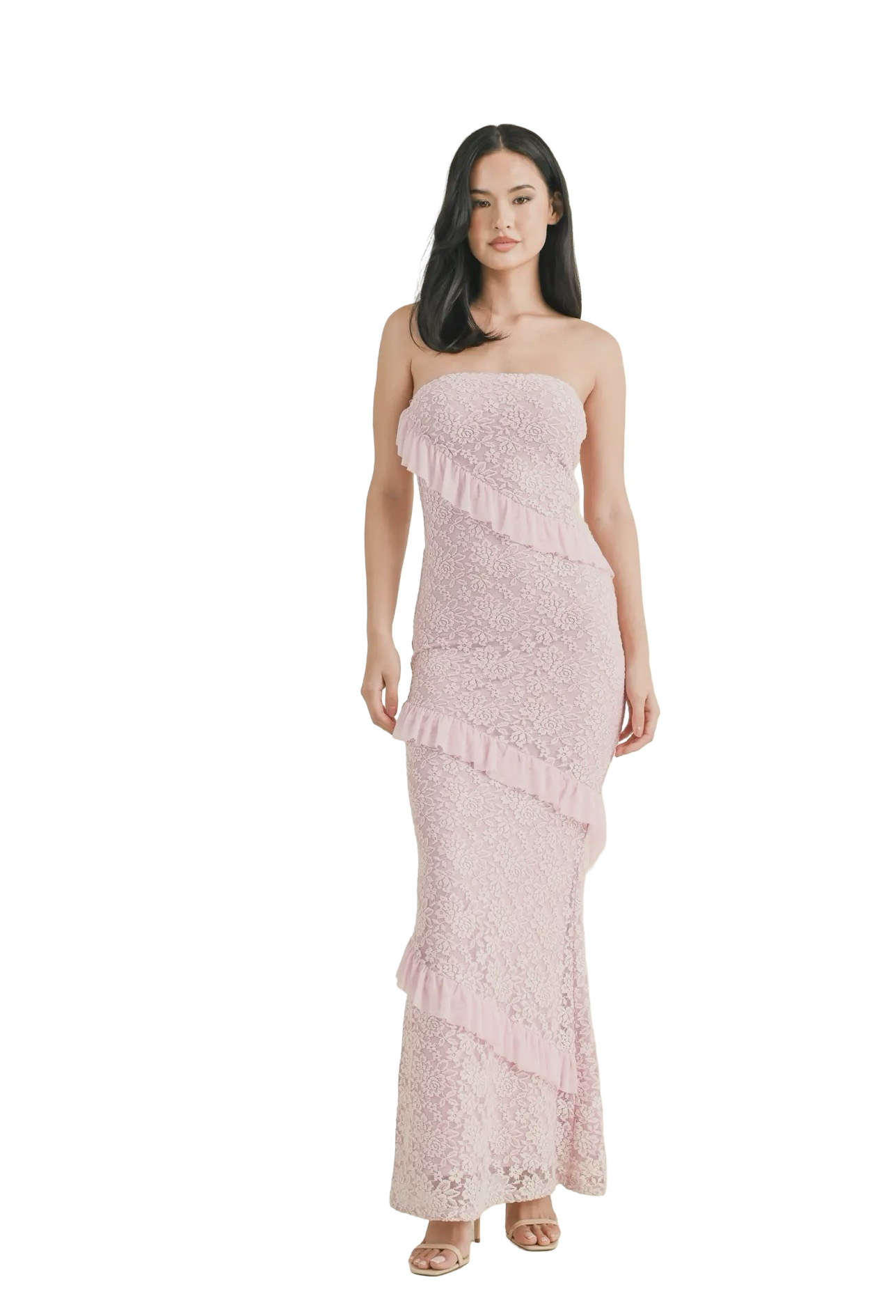 Apparel- Klesis Ruffled Lace Strapless Maxi Dress