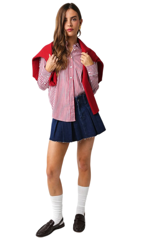 Apparel-Olivaceous Striped Button Down Top