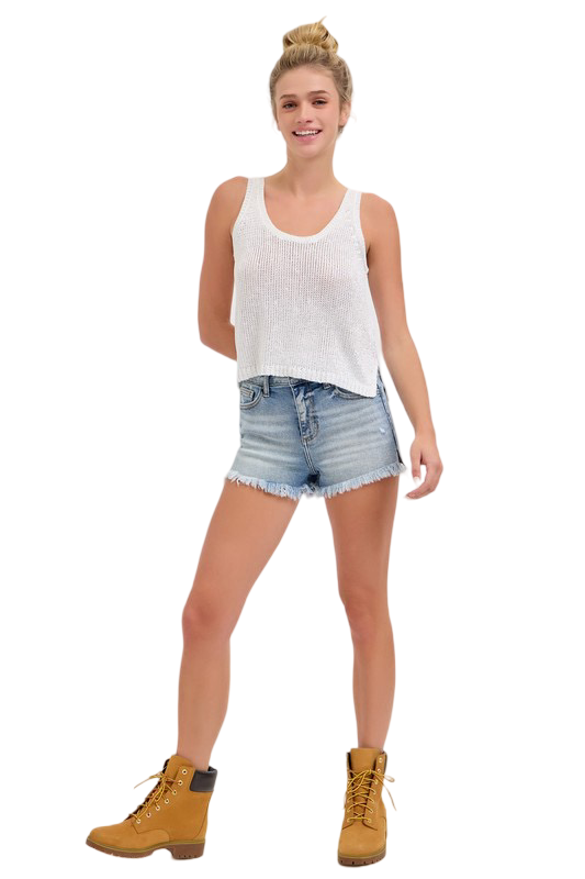 Apparel- Cello High Rose Fray Hem Denim Shorts