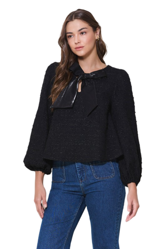 Apparel- Able Bow Front Tweed Blouse