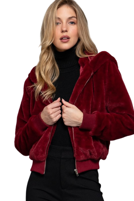 Apparel- Active Basic Faux Fur Zip Up Hoodie Jacket