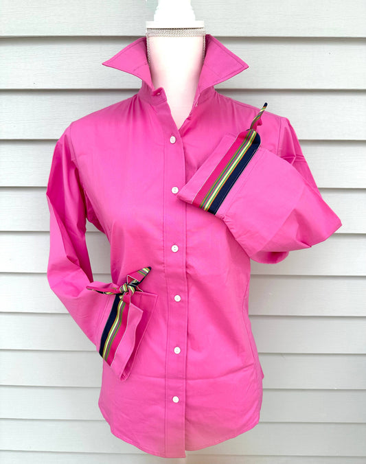 Apparel- Pearly Vine Ann 3/4 Ribbon Bright Pink w Navy, Yellow, Fuchsia Ribbon