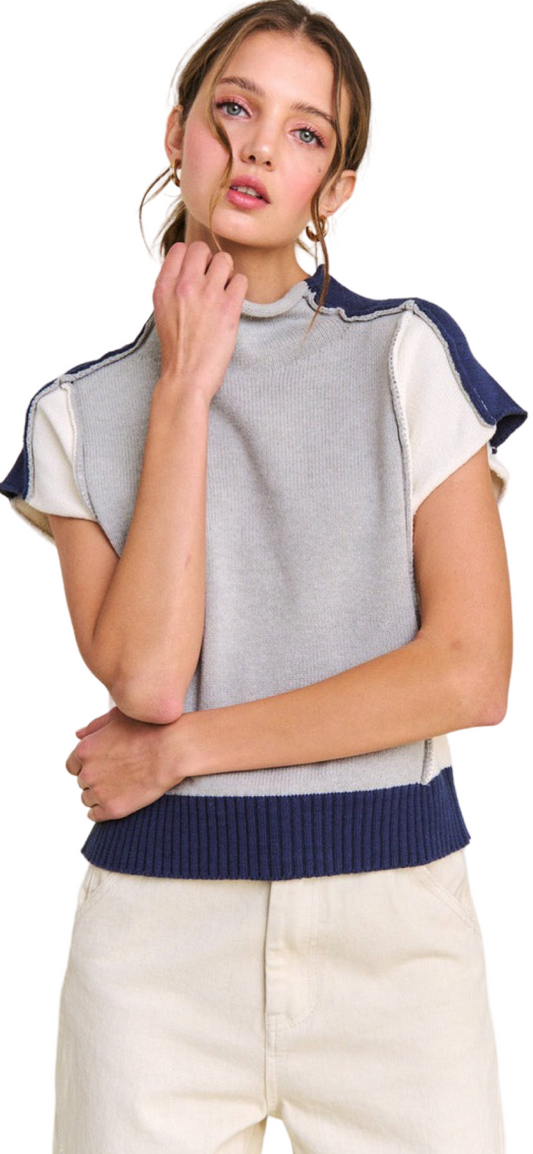 Apparel- In The Beginning Grey Colorblock Sweater Vest