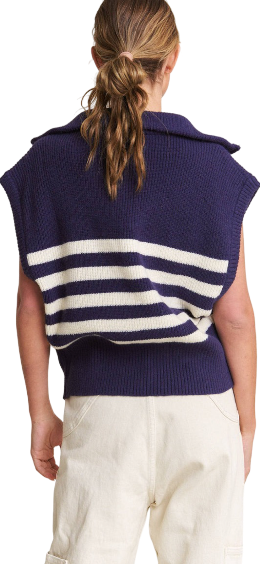 Apparel- In The Beginning Striped Quarter Zipped Sweater