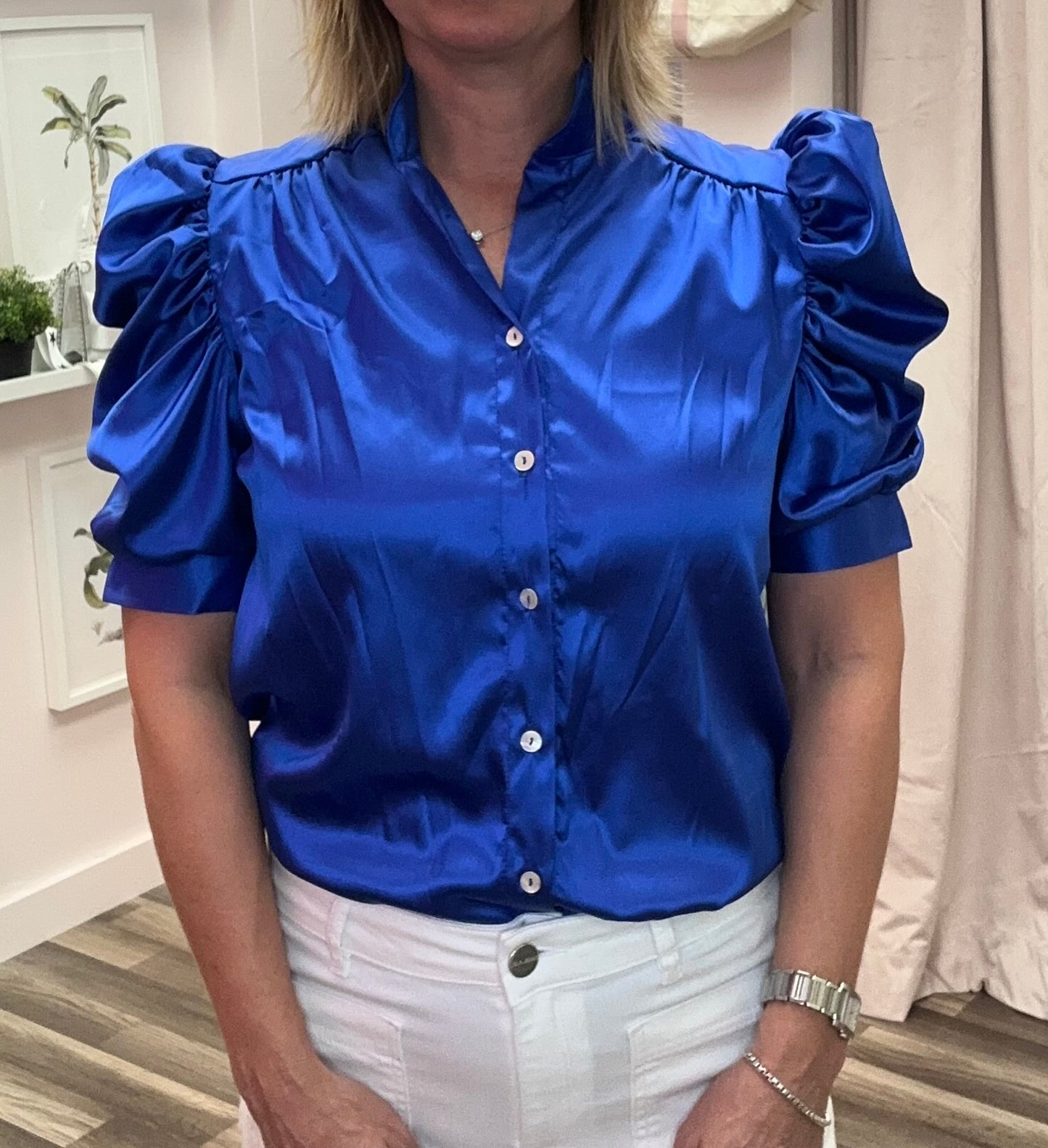 Apparel- Adrienne Puff Sleeve Button Down Blouse