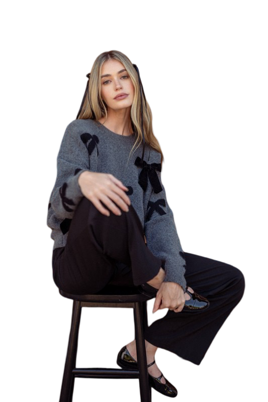 Apparel- En Merci Velvet Bow Knit Sweater