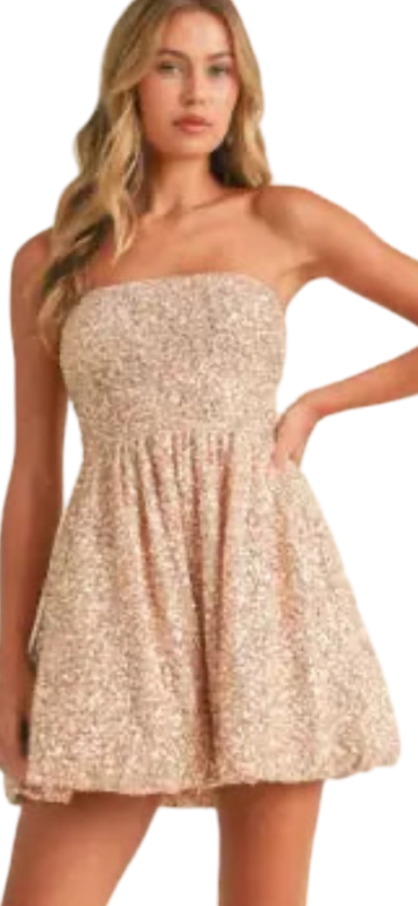 Apparel- Klesis Sleeveless Sequin Bubble Bottom Mini Dress