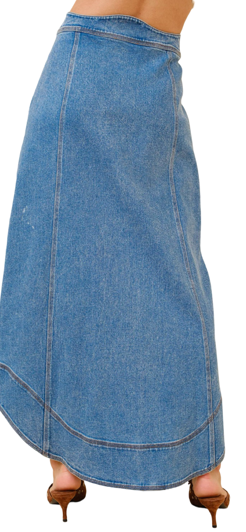 Apparel- Blue B. Wavy Placket Denim Maxi Skirt