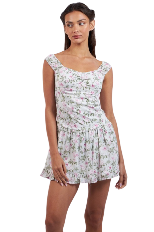 Apparel- Sky to Moon Floral Wide Band Strap Ruffle Mini Dress