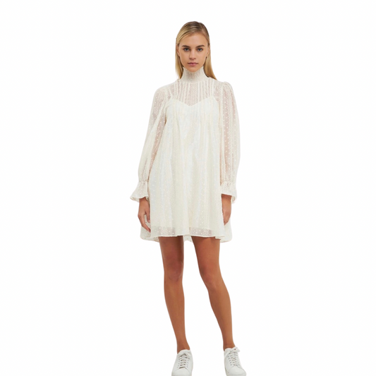 Apparel- English Factory Embroidered Organza Smock Neck Dress