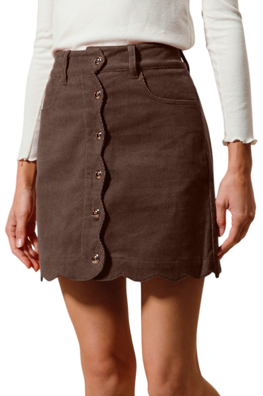 Apparel- So Me Scalloped Button Front Corduroy Mini Skirt