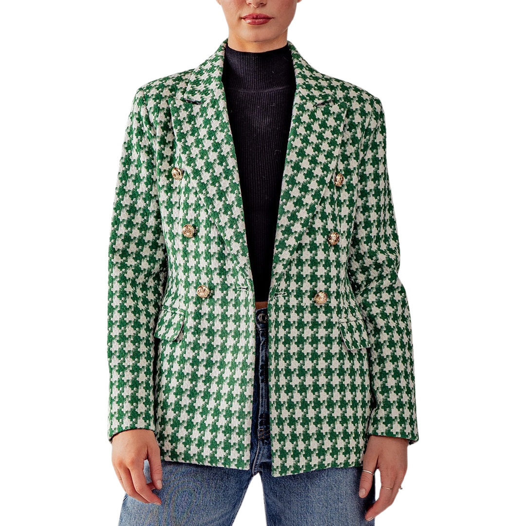 Apparel- Trend Notes Houndstooth Button Blazer