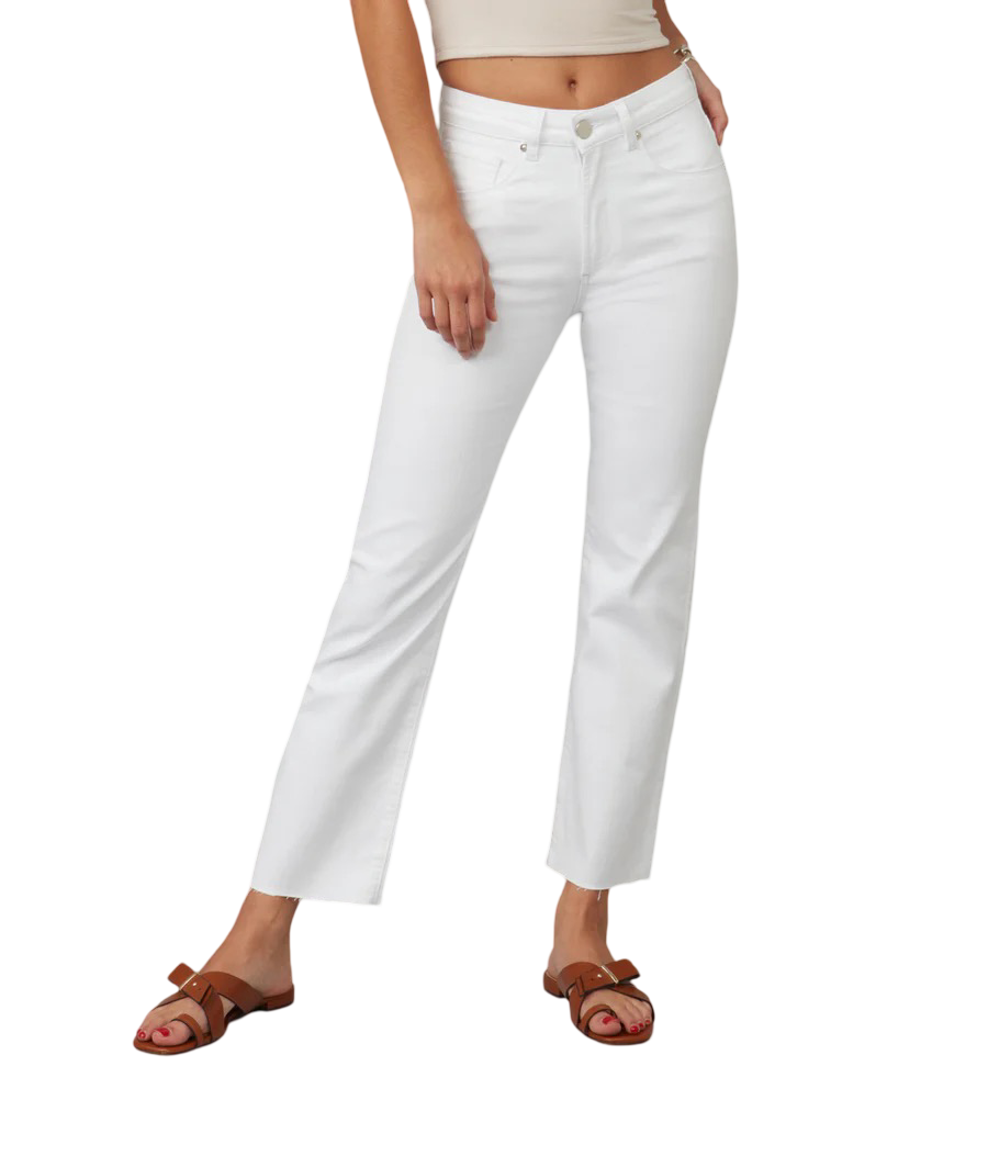 Apparel- Lola DENVER WHT High Rise Straight Jeans