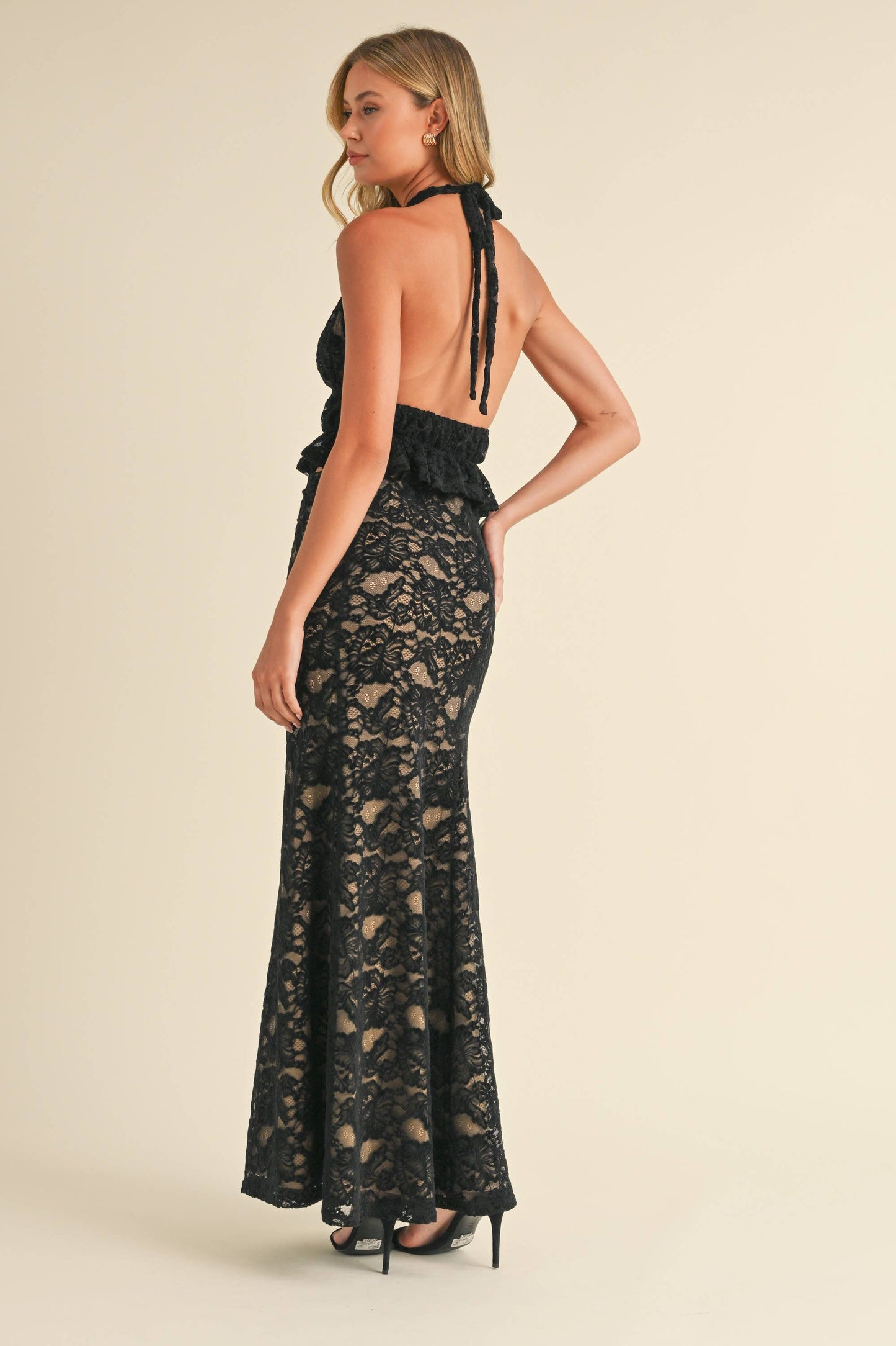 Apparel- Klesis Lace Halter Open Back Top and Maxi Skirt Set