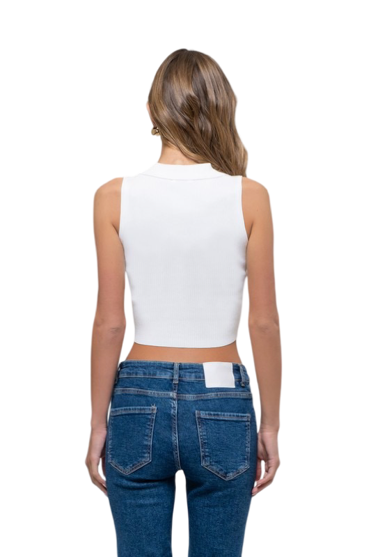 Apparel- The Workshop Collared Rib Knit Crop Top