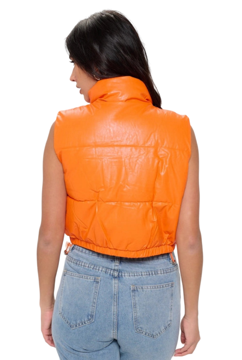 Apparel- B. Coature Cropped Quilted Color Leather Puffer