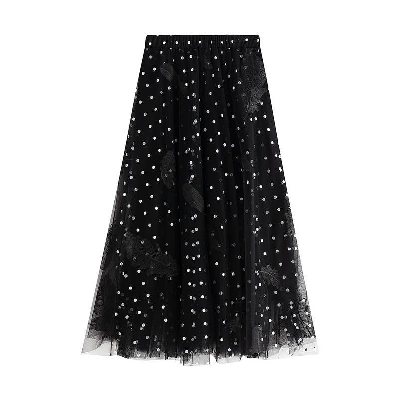 Apparel- Peach Polka Dot and Feathers Detailed Skirts