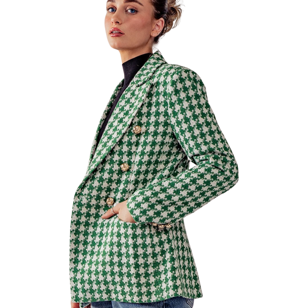 Apparel- Trend Notes Houndstooth Button Blazer