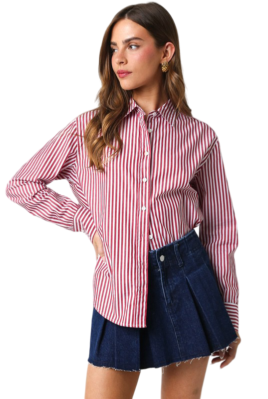 Apparel-Olivaceous Striped Button Down Top