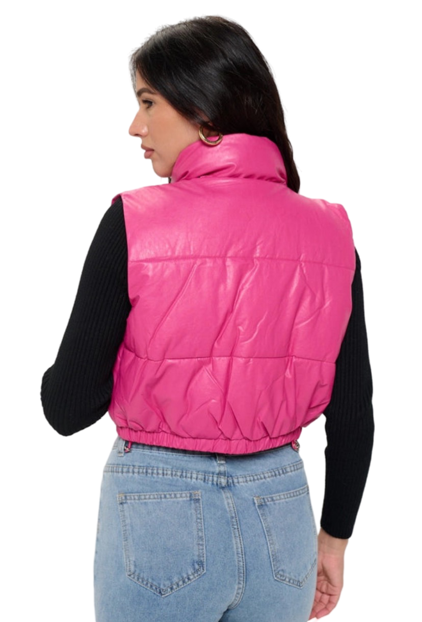 Apparel- B. Coature Cropped Quilted Color Leather Puffer