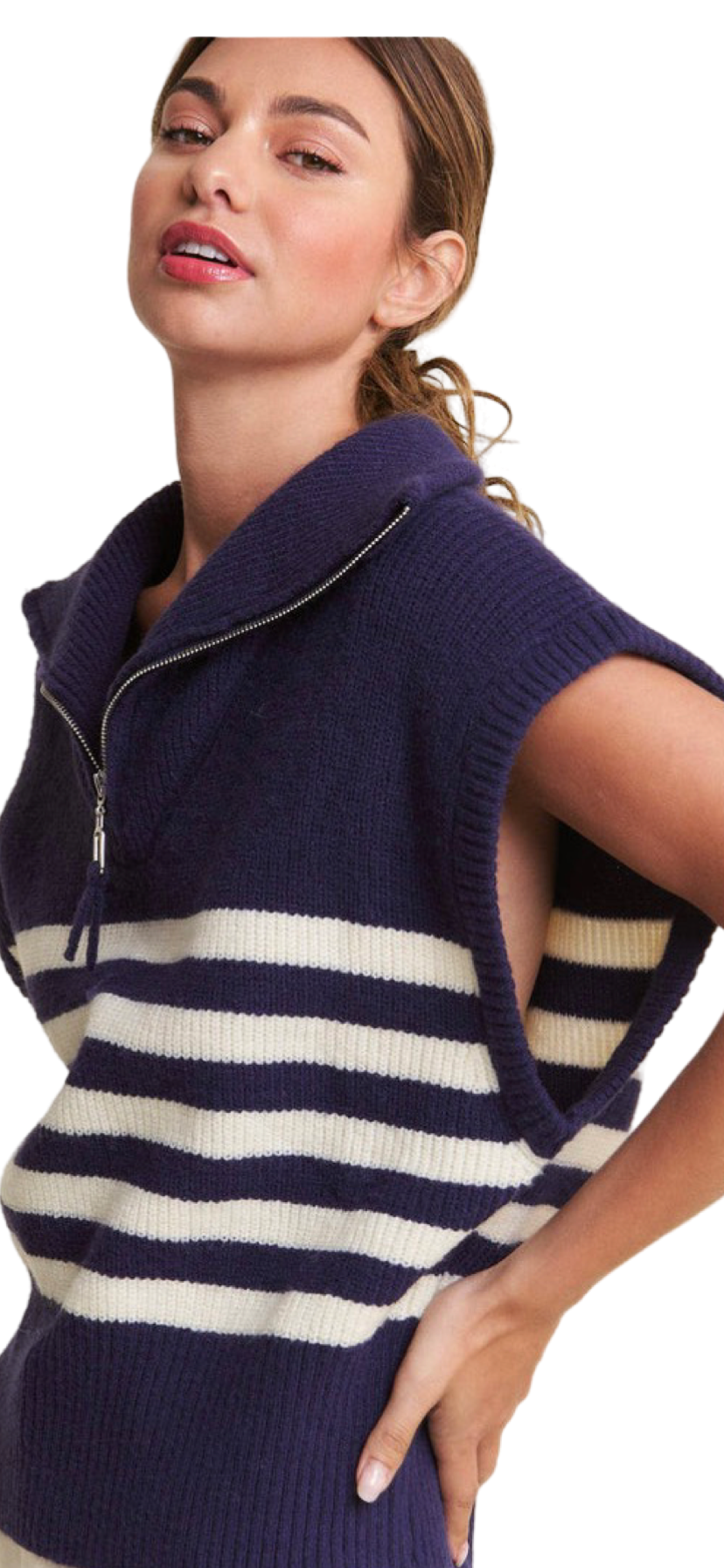 Apparel- In The Beginning Striped Quarter Zipped Sweater