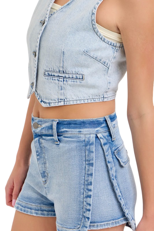 Apparel- Cello High Rise Denim Shorts with Dolphin Hem