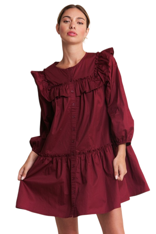 Apparel- In The Beginning Long Sleeve Ruffle Mini Dress