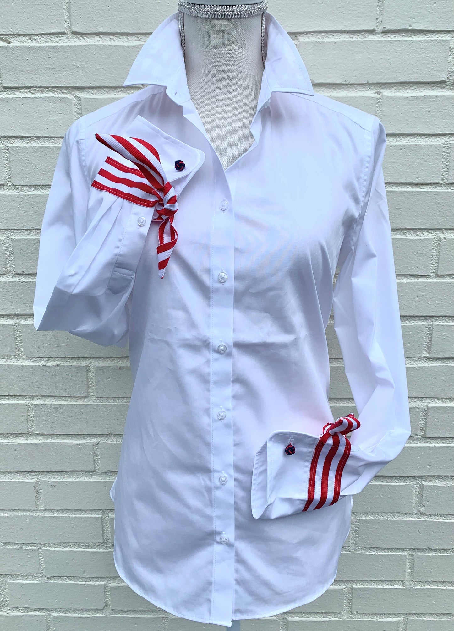 Apparel- Pearly Vine Audrey Ribbon FC - White w Red & White Stripe Ribbon