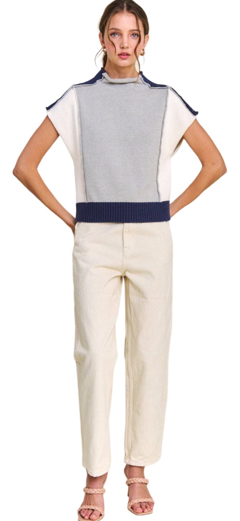 Apparel- In The Beginning Grey Colorblock Sweater Vest