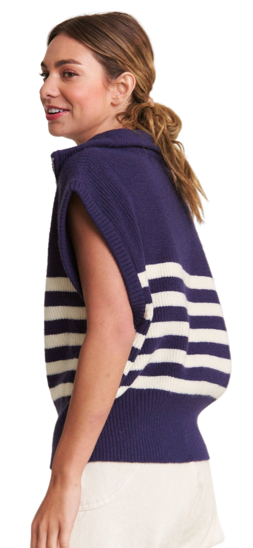 Apparel- In The Beginning Striped Quarter Zipped Sweater