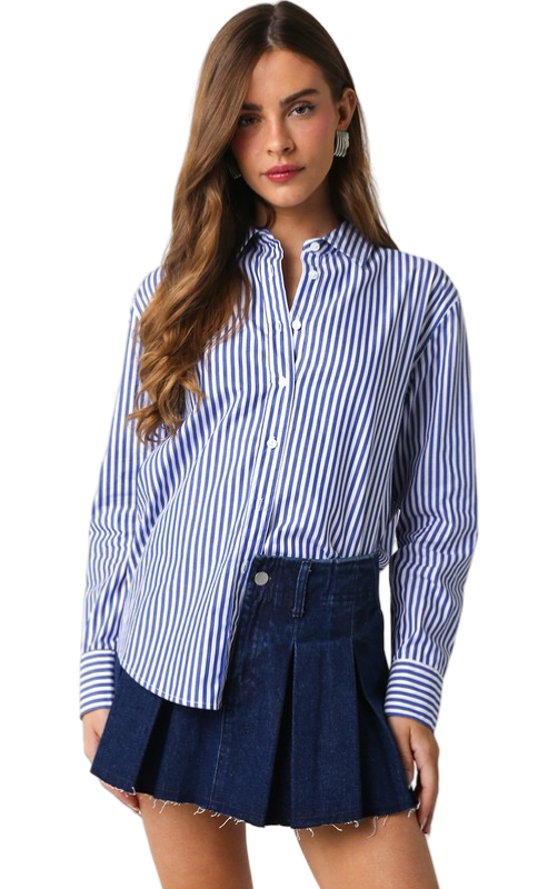 Apparel-Olivaceous Striped Button Down Top