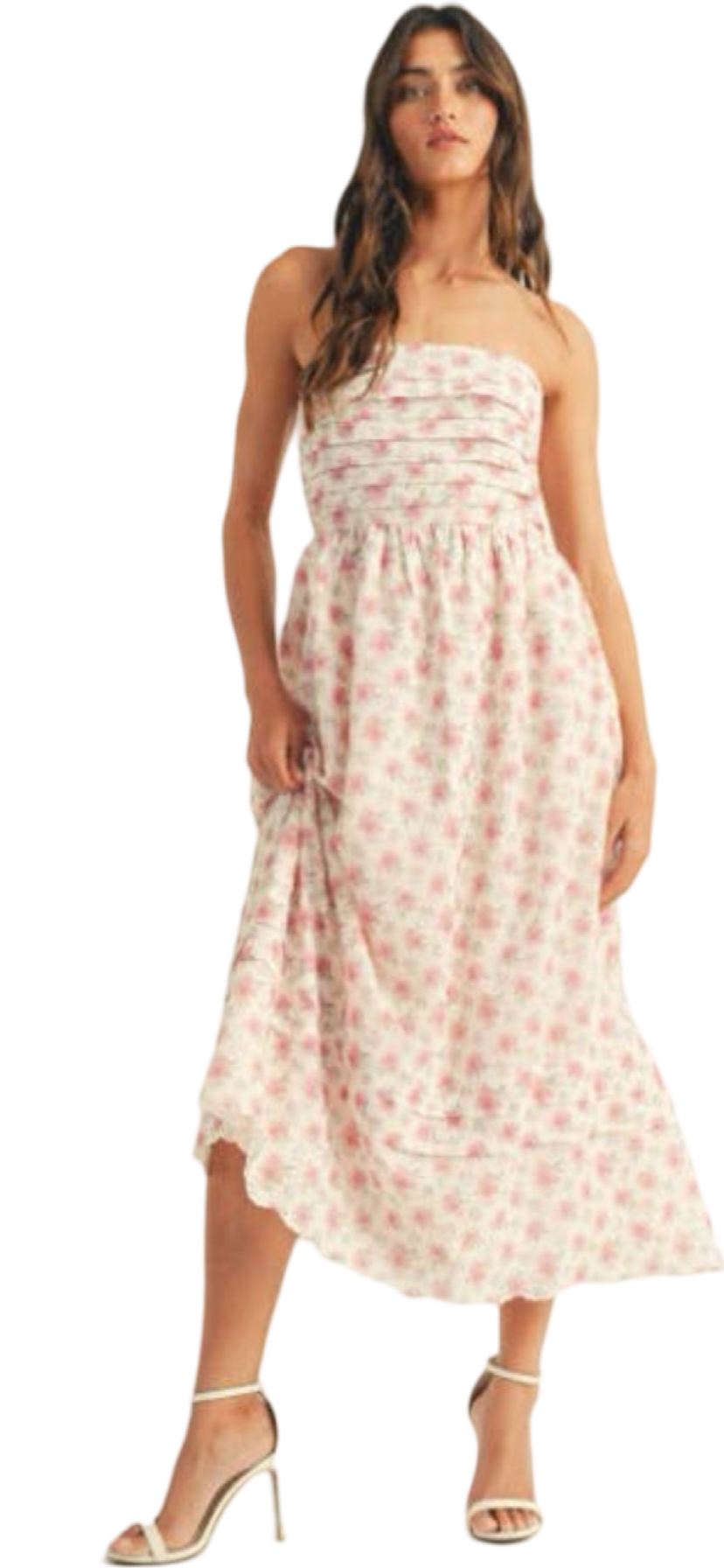 Apparel- Just Me Tube Pleated Bandeau Floral Printed Maxi Dress