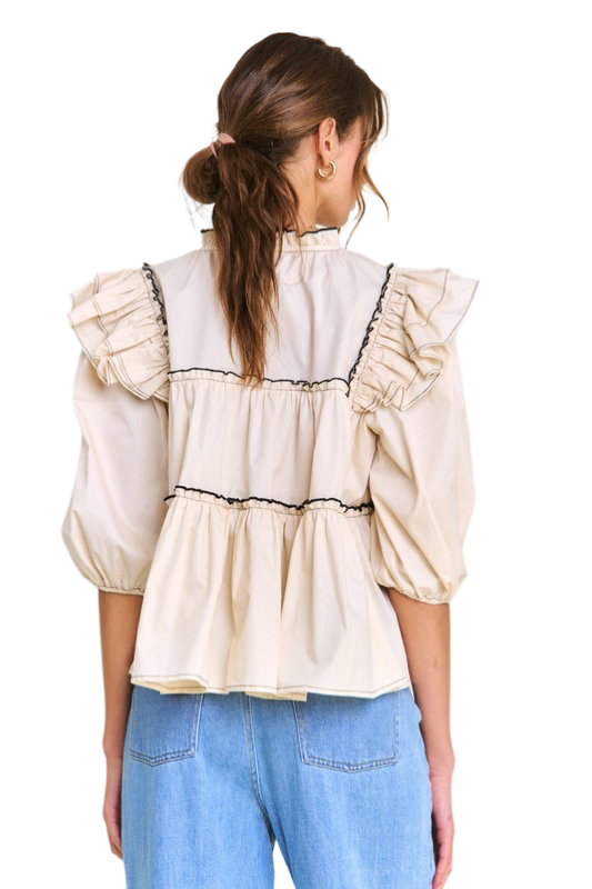 Apparel- In The Beginning Ruffled High Neck Top